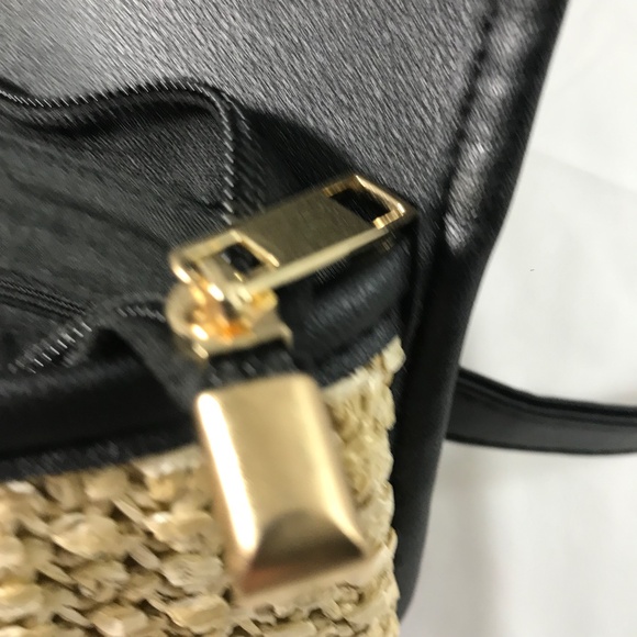 Straw Woven Crossbody Bag with Black Faux Leather Trim - Picture 5 of 7